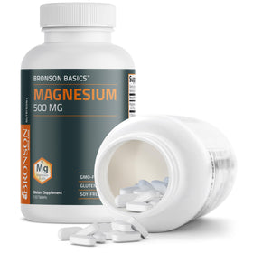 Bronson Magnésium 500 mg avec des ingrédients naturels en arrière-plan