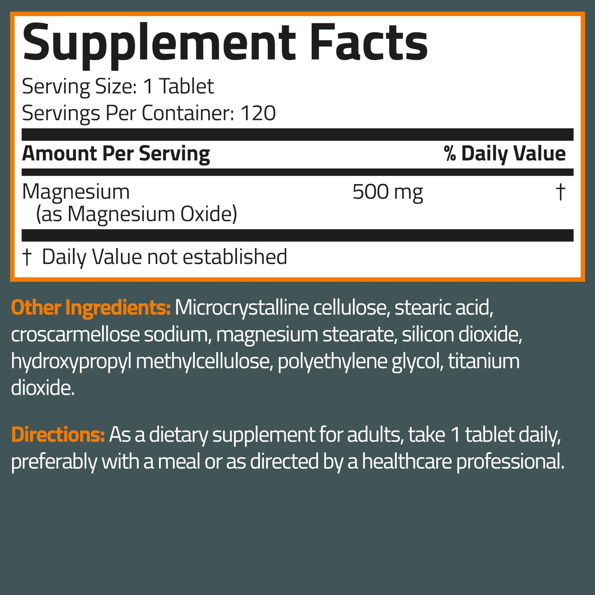 Bronson Magnésium 500 mg, vue latérale de l'emballage