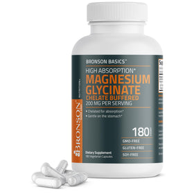 Bronson Magnésium Glycinate 200 mg 180 Capsules Végétariennes vue de l'avant