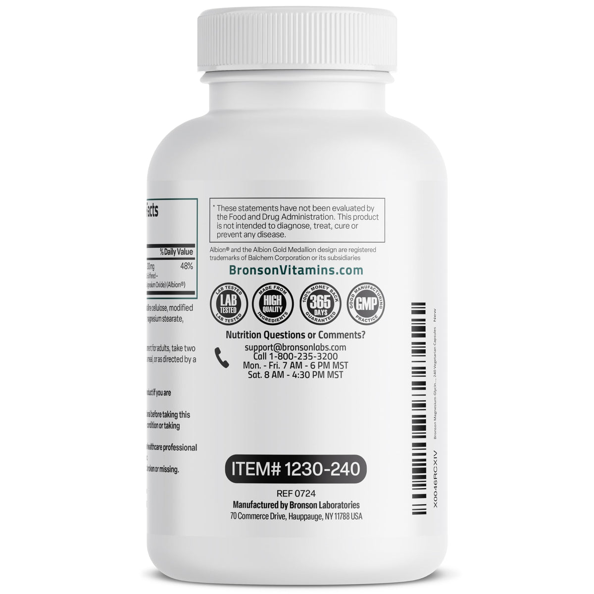 Bronson Magnésium Glycinate 200 MG 240 capsules avec d'autres compléments