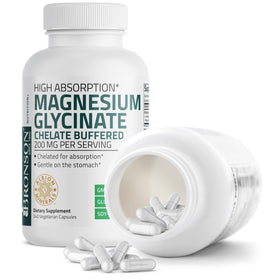 Bronson Magnésium Glycinate 200 MG 240 capsules ouvertes