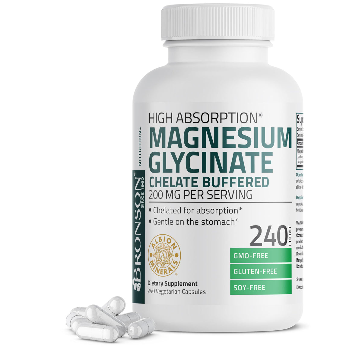 Bronson Magnésium Glycinate 200 MG 240 capsules vue de face