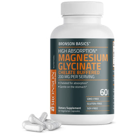 Bronson Magnésium Glycinate 200 mg capsules végétariennes, vue de face