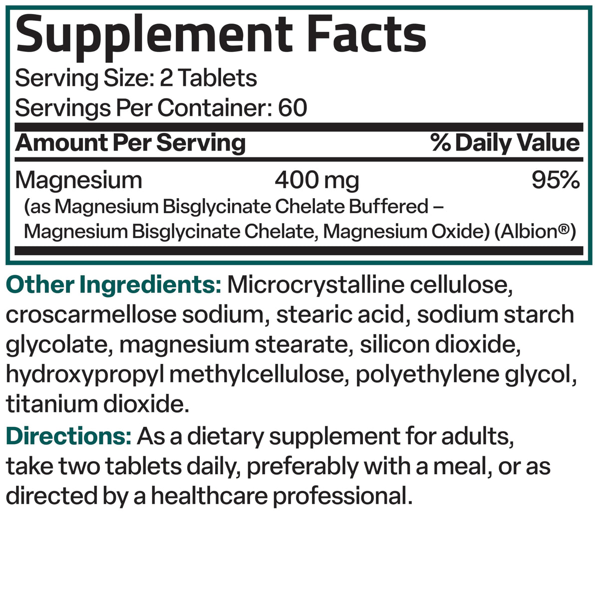 Bronson Magnésium Glycinate 400 mg avec d'autres compléments alimentaires
