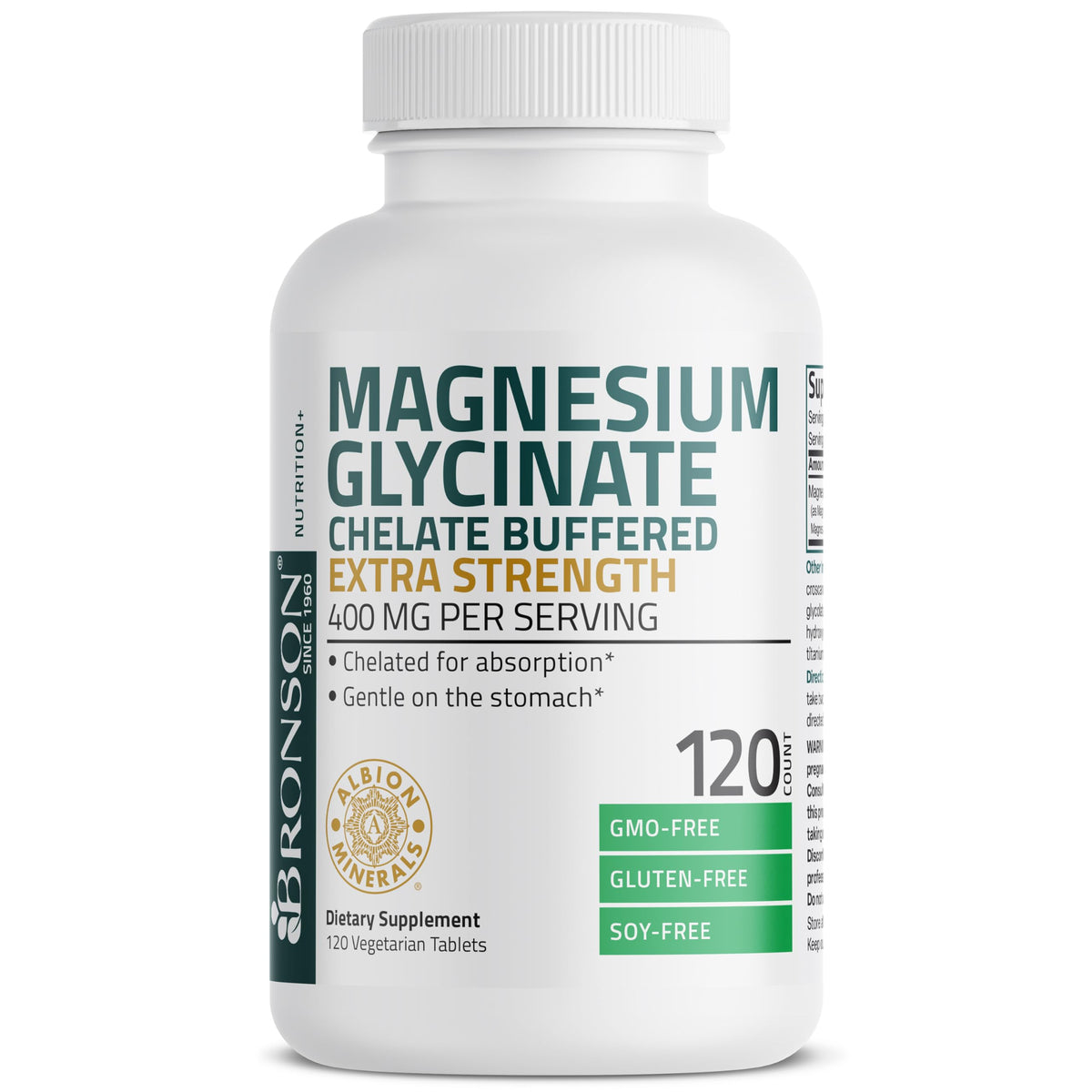 Bronson Magnésium Glycinate 400 mg comprimés sur une table