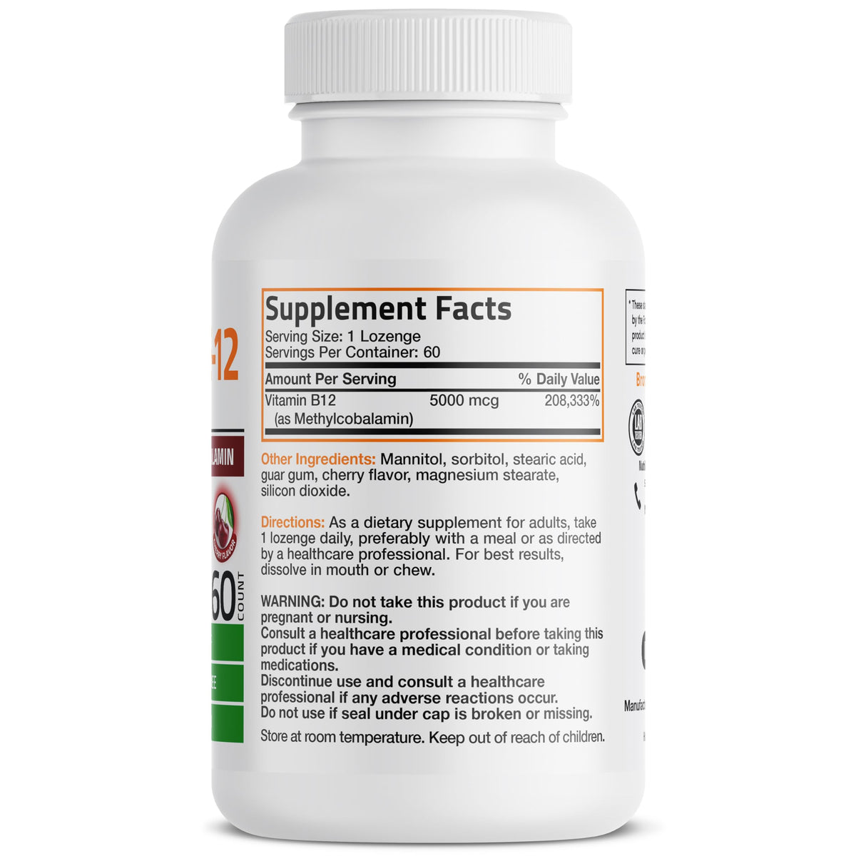 Bronson Methyl B12 5000 mcg comprimés sublinguaux, vue de côté