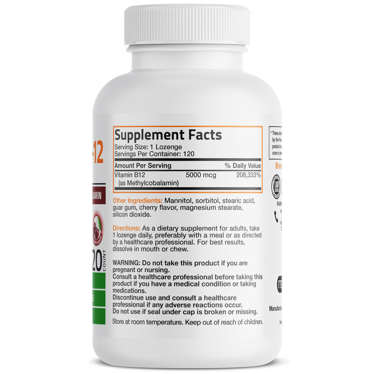 Bronson Methyl B12 5000 mcg comprimés, vue latérale avec dosage