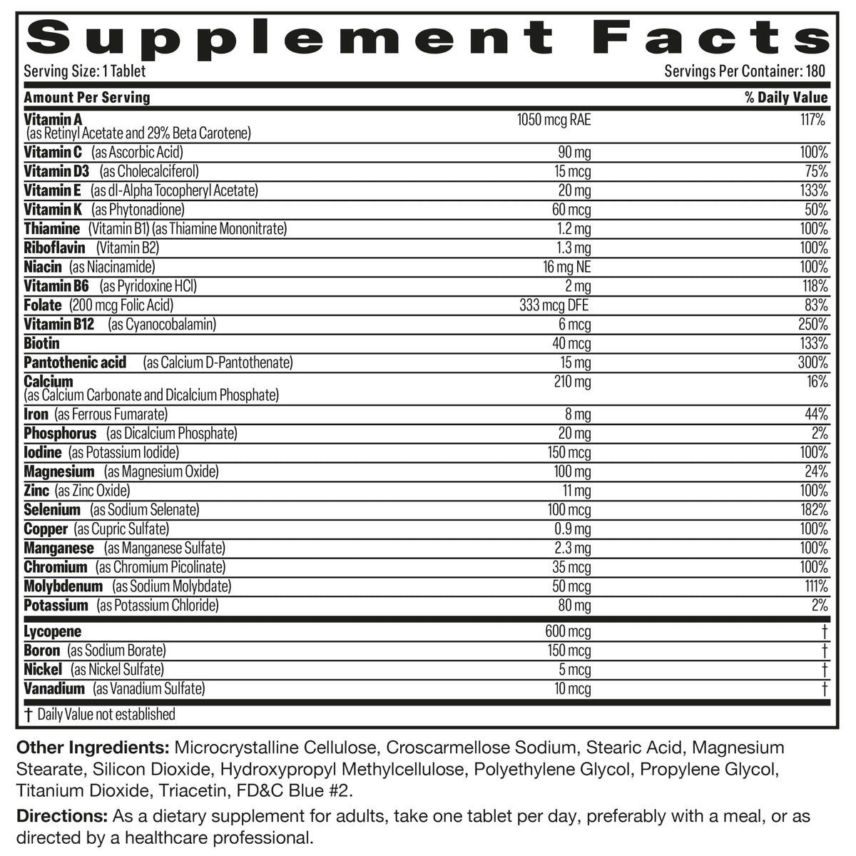 Bronson Multivitamine Complète Homme 180 comprimés, prise quotidienne
