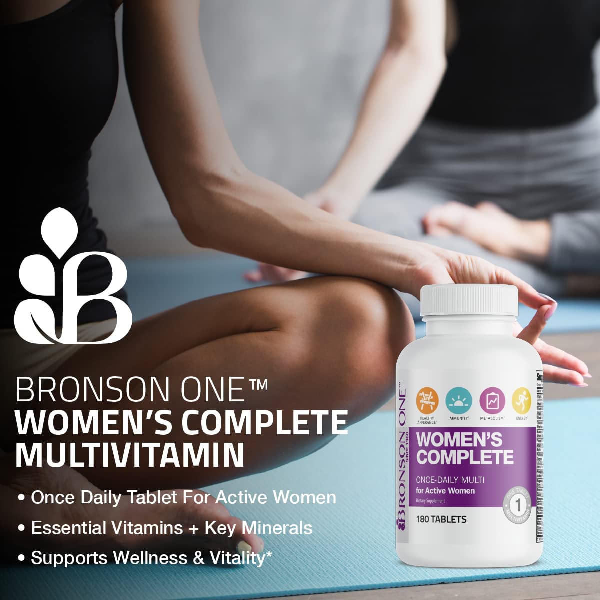 Bronson Multivitamines Complètes pour Femmes 180 Comprimés avec un verre d'eau