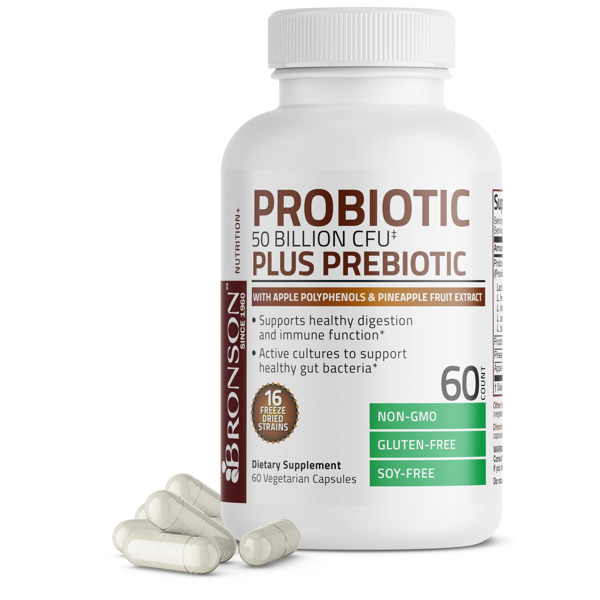 Bronson Probiotique 50 Milliards CFU - Ingrédients listés sur l'emballage