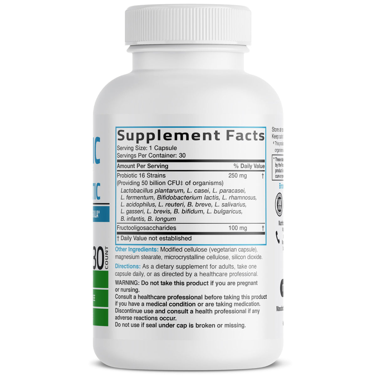 Bronson Probiotique Quotidien 50 Milliards CFU 30 Capsules arrière