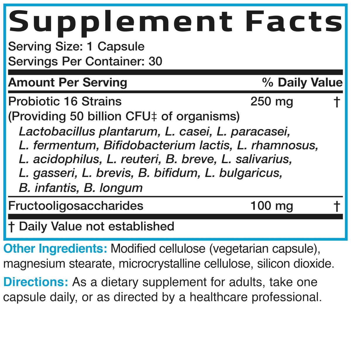 Bronson Probiotique Quotidien 50 Milliards CFU 30 Capsules avec d'autres compléments