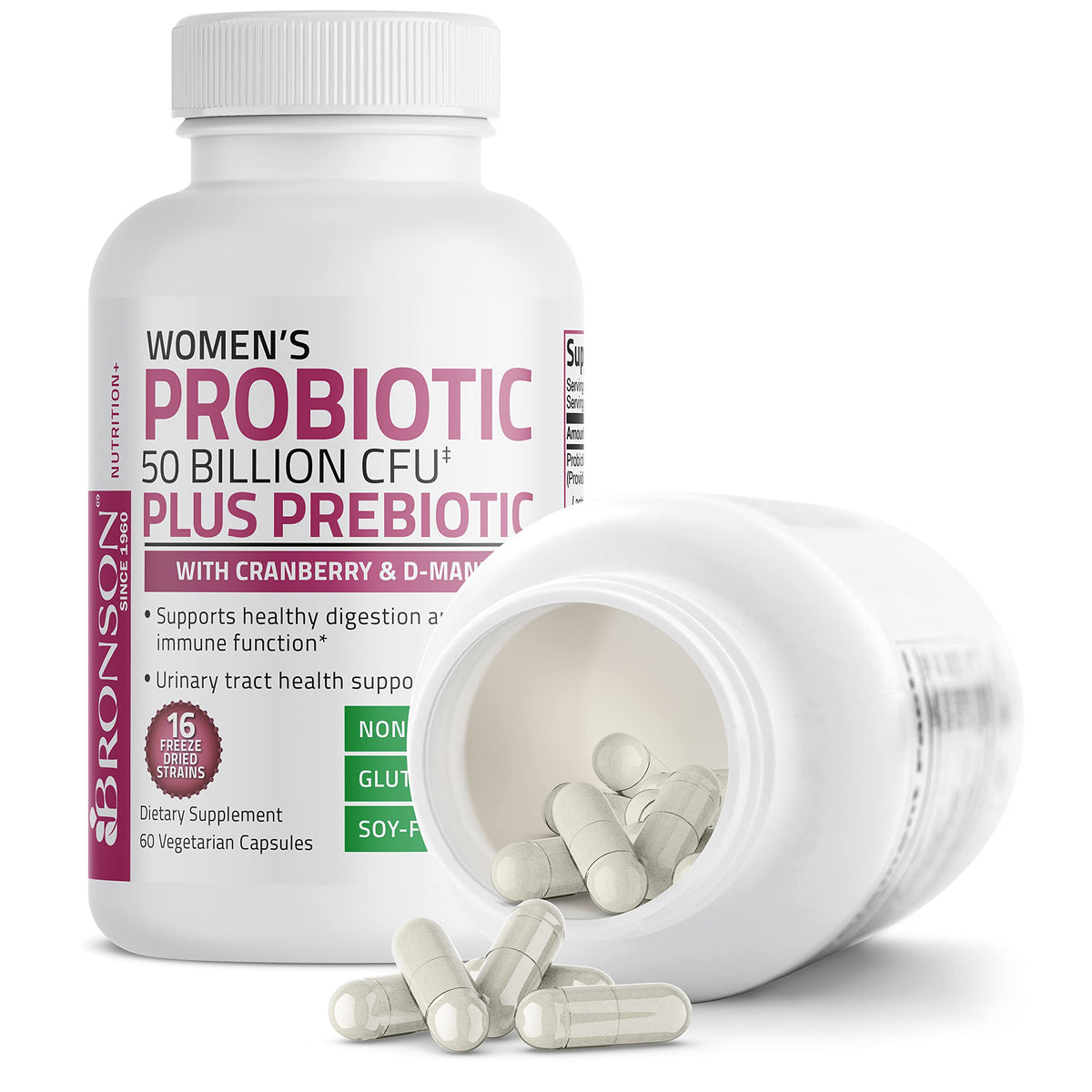 Bronson Probiotiques Femmes 50 Milliards CFU 60 Capsules Végétariennes - emballage ouvert