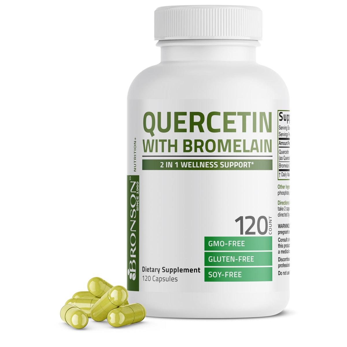 Bronson Quercétine et Bromélaïne 120 capsules vue avant