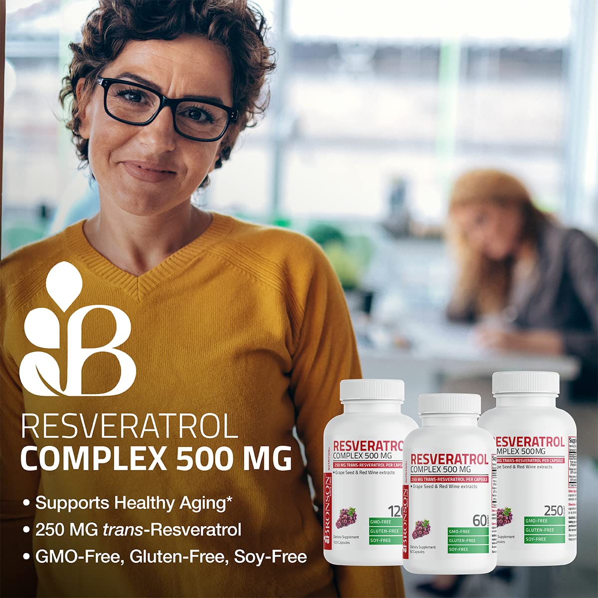 Bronson Resvératrol Complex 500 mg capsules sur une table