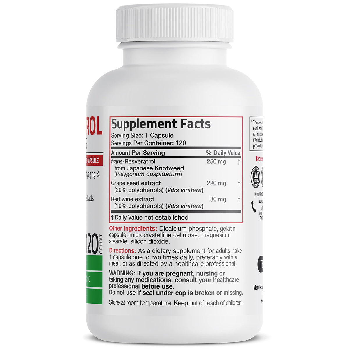 Bronson Resvératrol Complex 500 mg packaging avec description