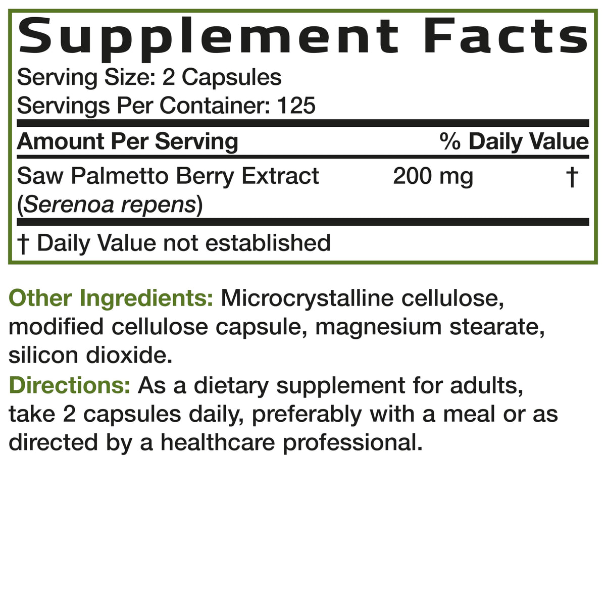 Bronson Saw Palmetto 250 capsules avec verre d'eau