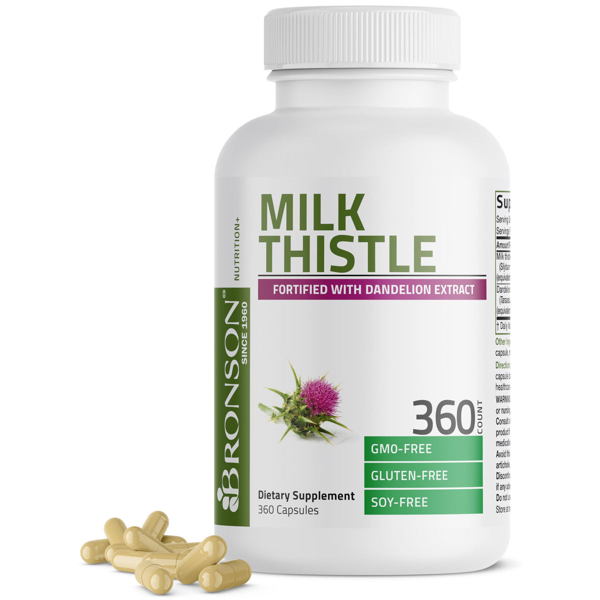 Bronson Silymarin Marianum 360 capsules vue avant de l'emballage