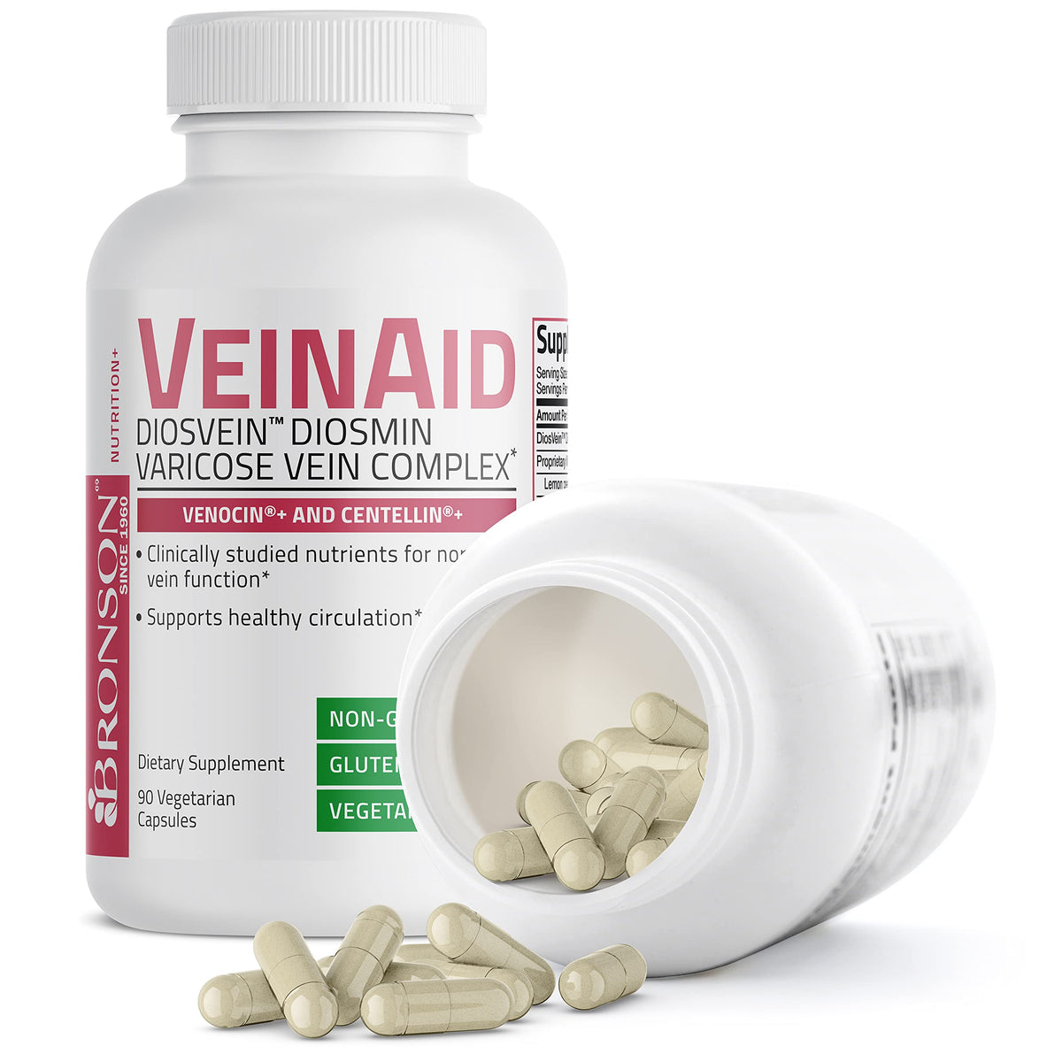 Bronson VeinAid 1000 mg Capsules végétariennes sur un fond blanc