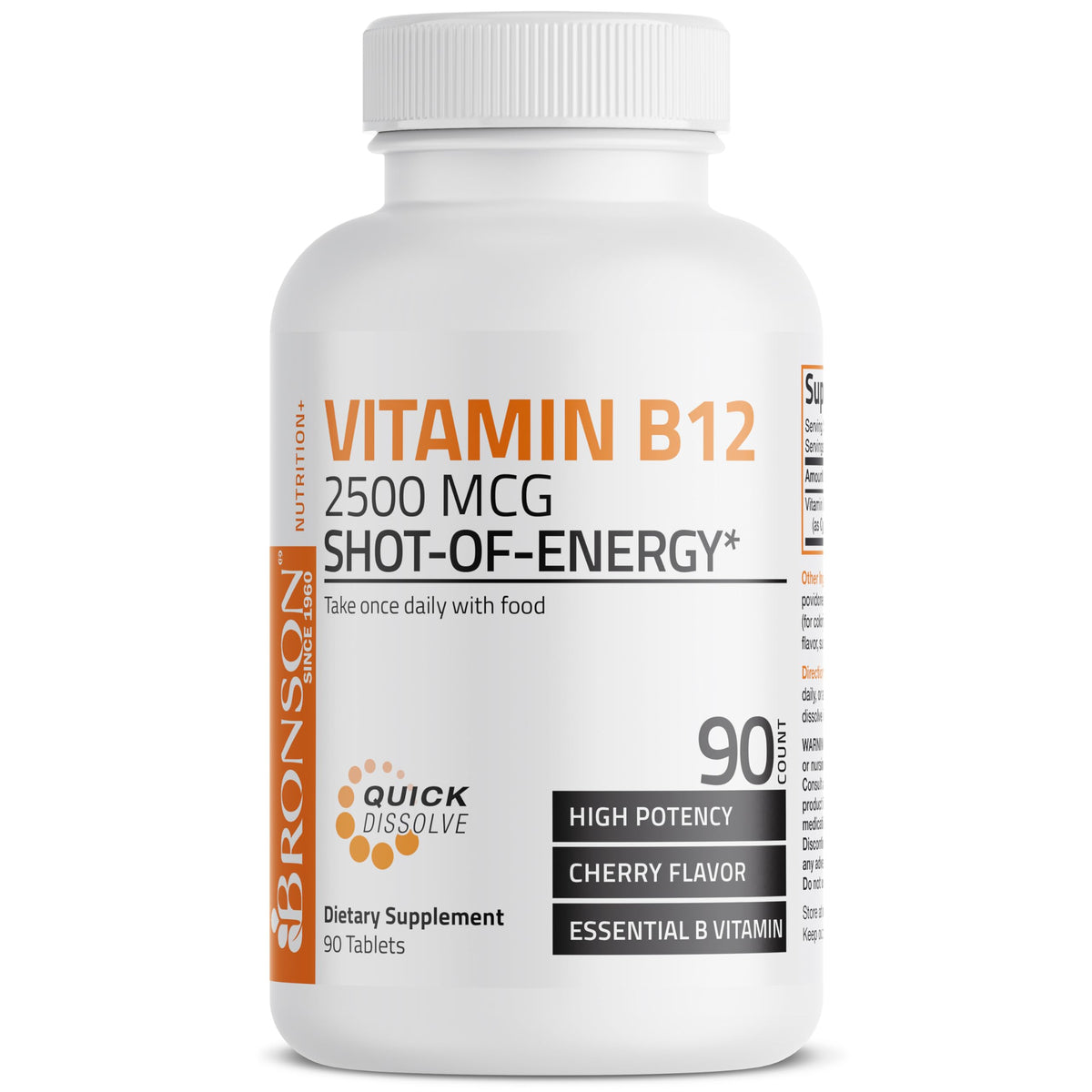 Bronson Vitamine B12 2500 mcg comprimés cerise à l'intérieur de l'emballage