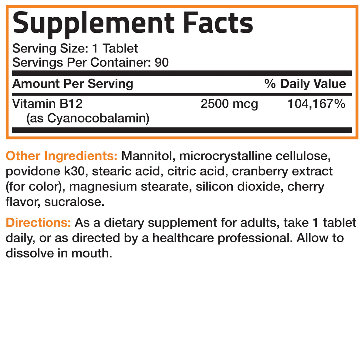 Bronson Vitamine B12 2500 mcg comprimés cerise montrant le goût cerise