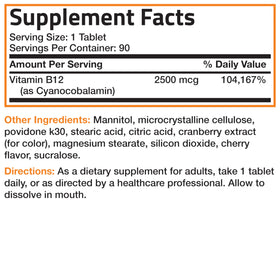 Bronson Vitamine B12 2500 mcg comprimés cerise montrant le goût cerise