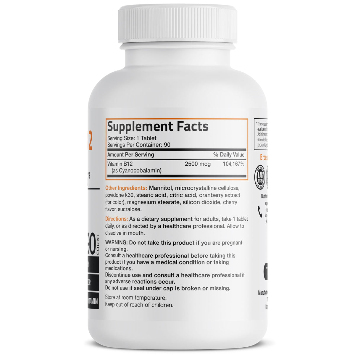 Bronson Vitamine B12 2500 mcg comprimés cerise vue de côté