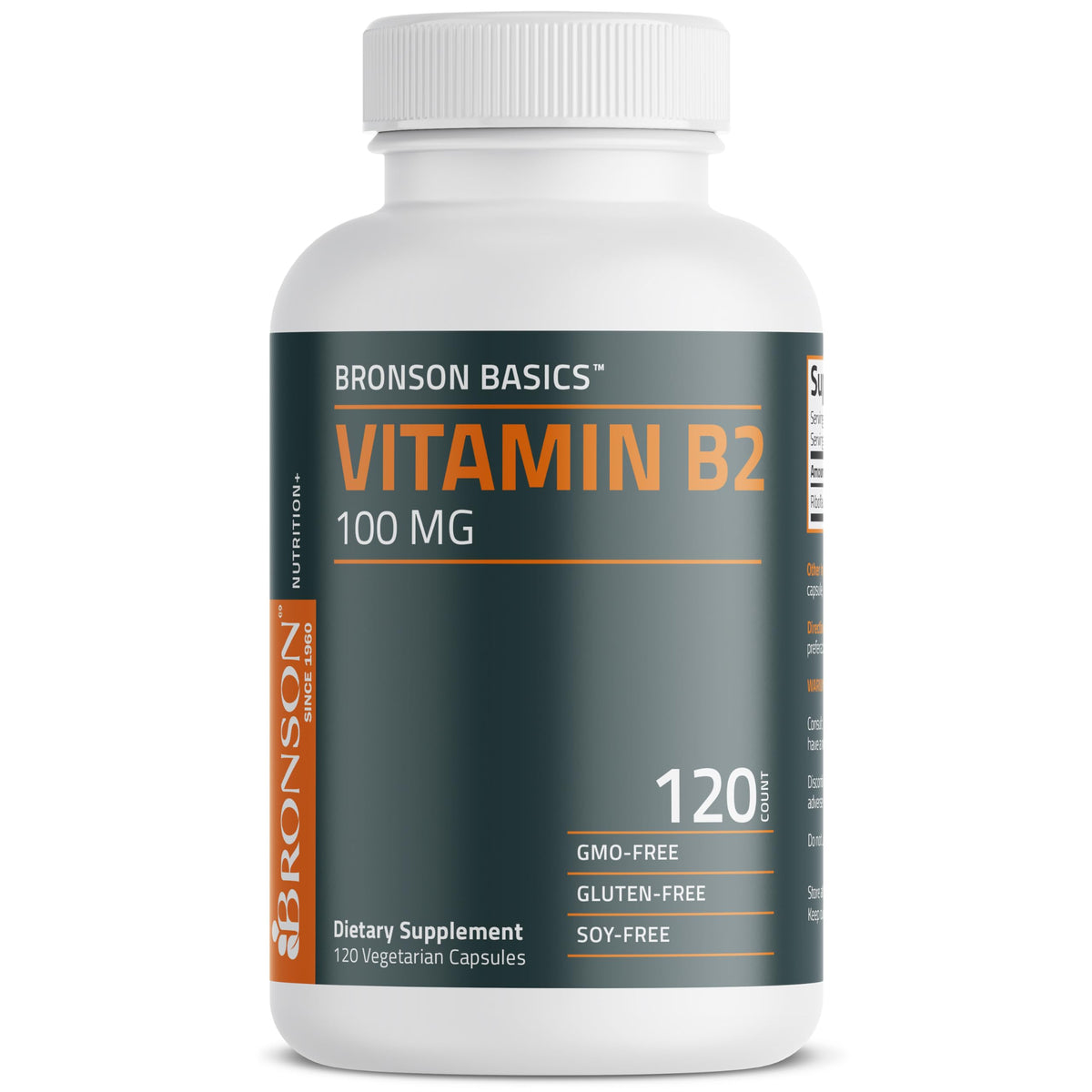 Bronson Vitamine B2 100mg capsules végétariennes avec étiquette