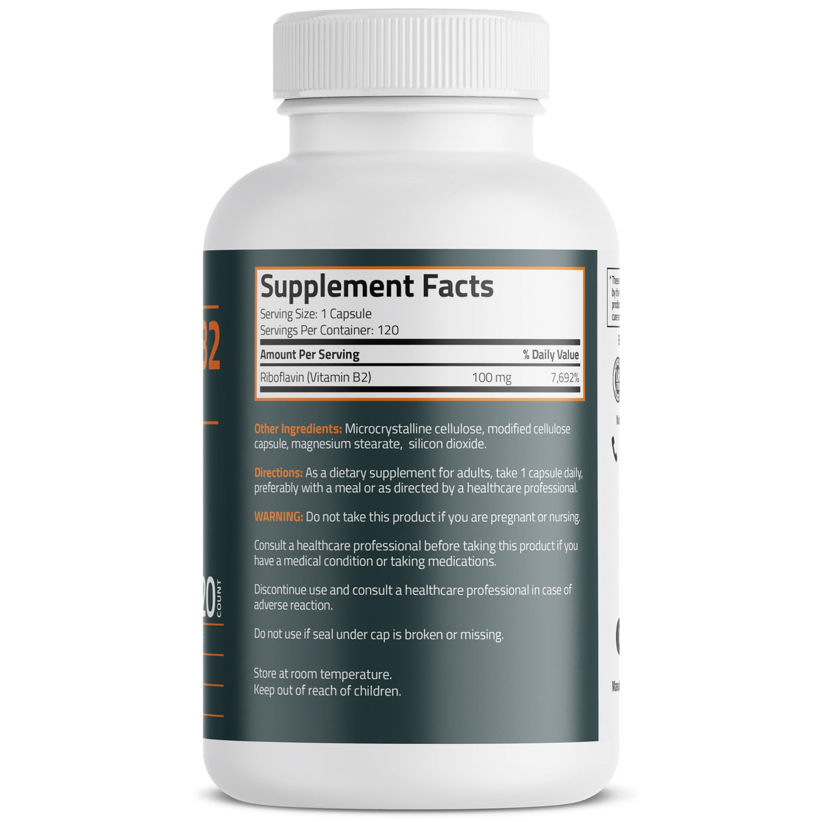 Bronson Vitamine B2 100mg capsules végétariennes vue arrière