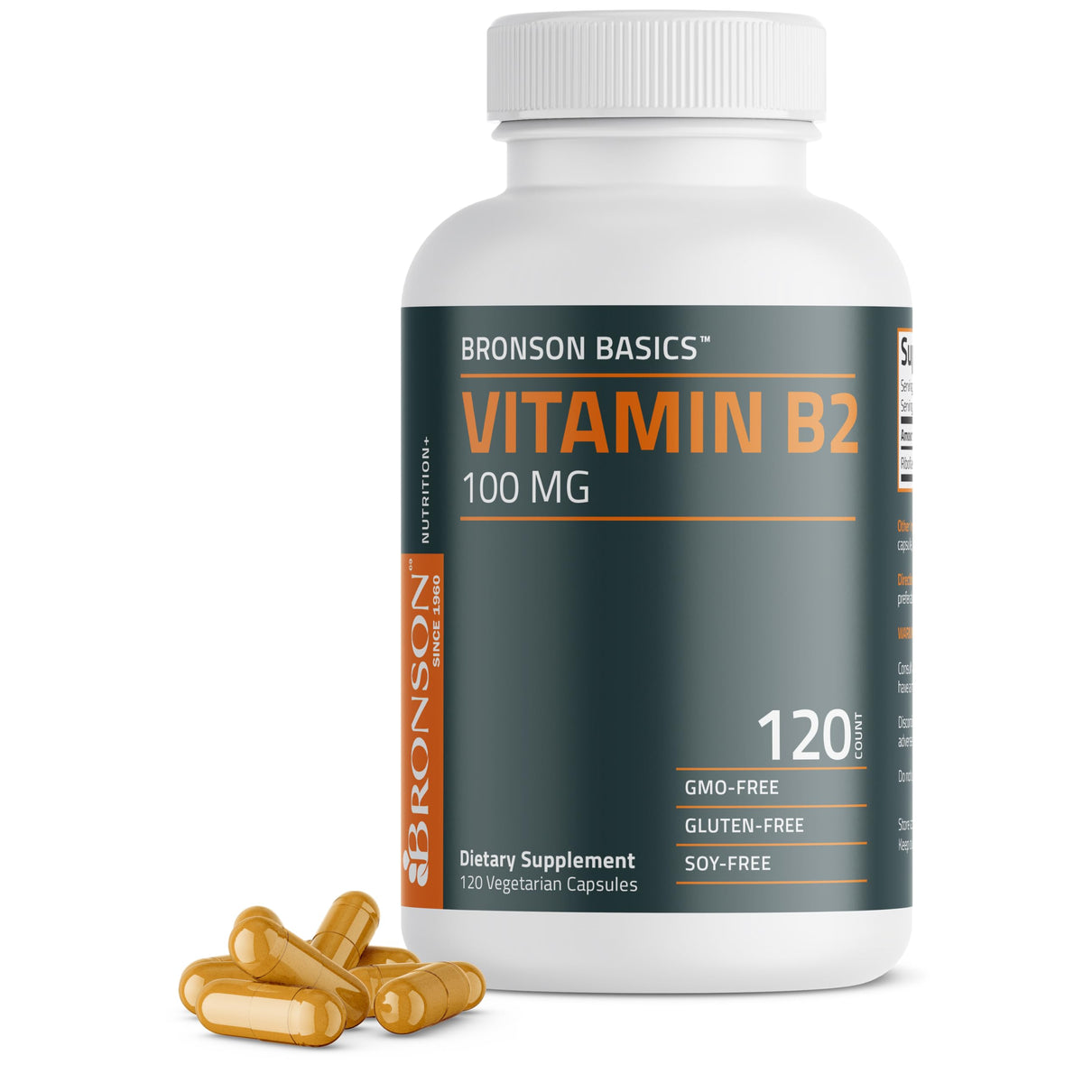 Bronson Vitamine B2 100mg capsules végétariennes vue avant
