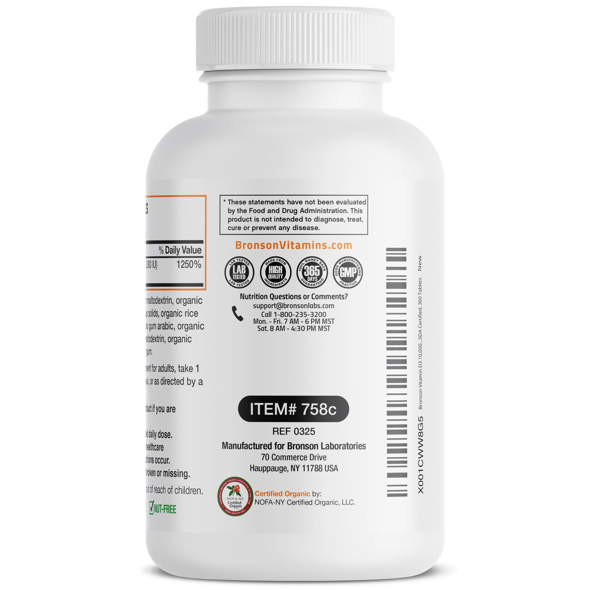Bronson Vitamine D3 10 000 UI, emballage arrière