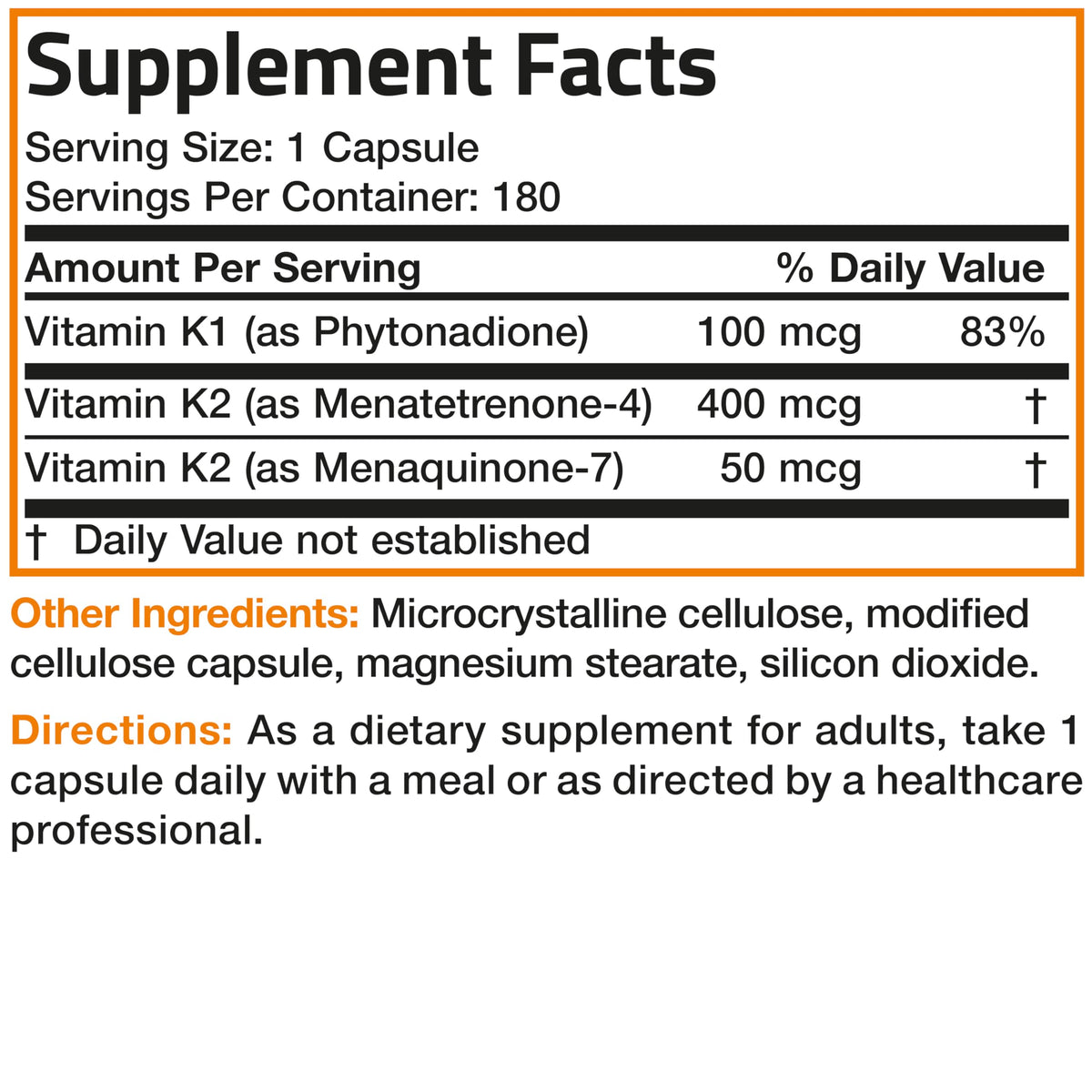 Bronson Vitamine K Triple Play 180 capsules avec ingrédients
