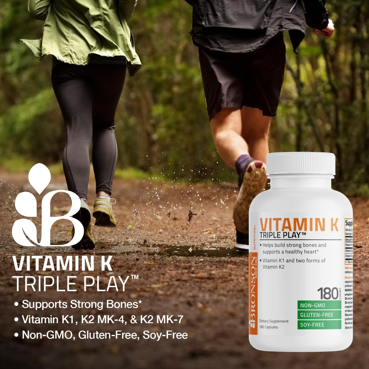 Bronson Vitamine K Triple Play 180 capsules près du flacon