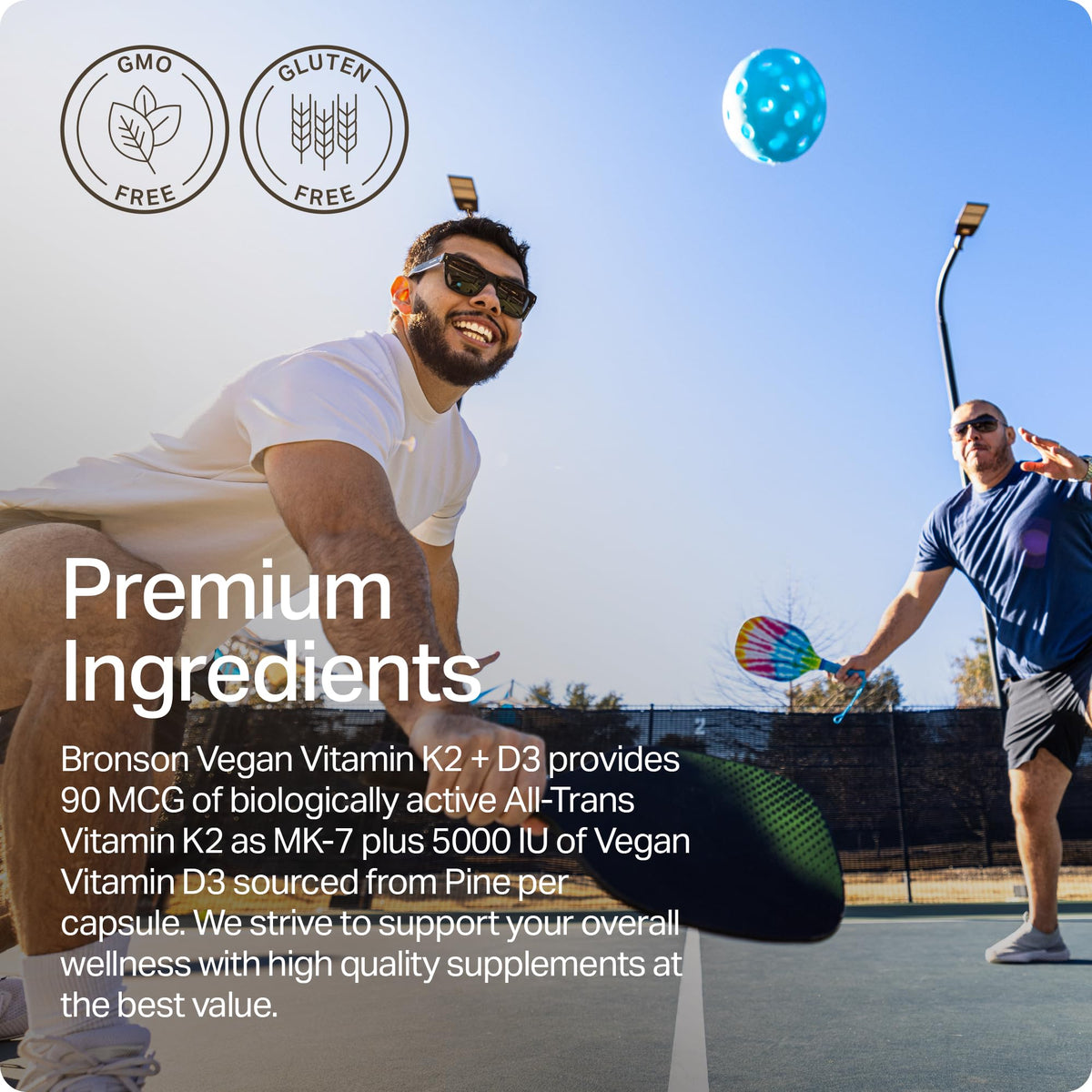 Bronson Vitamine K2 + D3 Végane 250 Capsules, côté avec dimensions