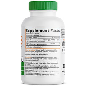 Bronson Vitamine K2 + D3 Végane 250 Capsules, étiquette détaillée