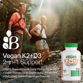 Bronson Vitamine K2 + D3 Végane 250 Capsules, ouverte avec capsules visibles