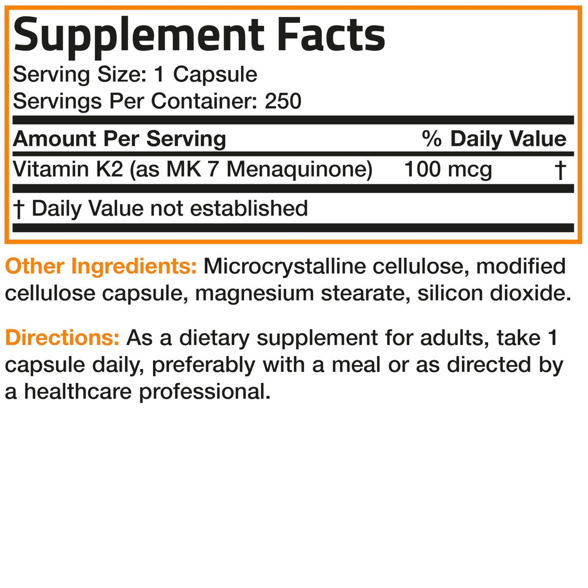 Bronson Vitamine K2 MK-7 100 mcg capsules en main