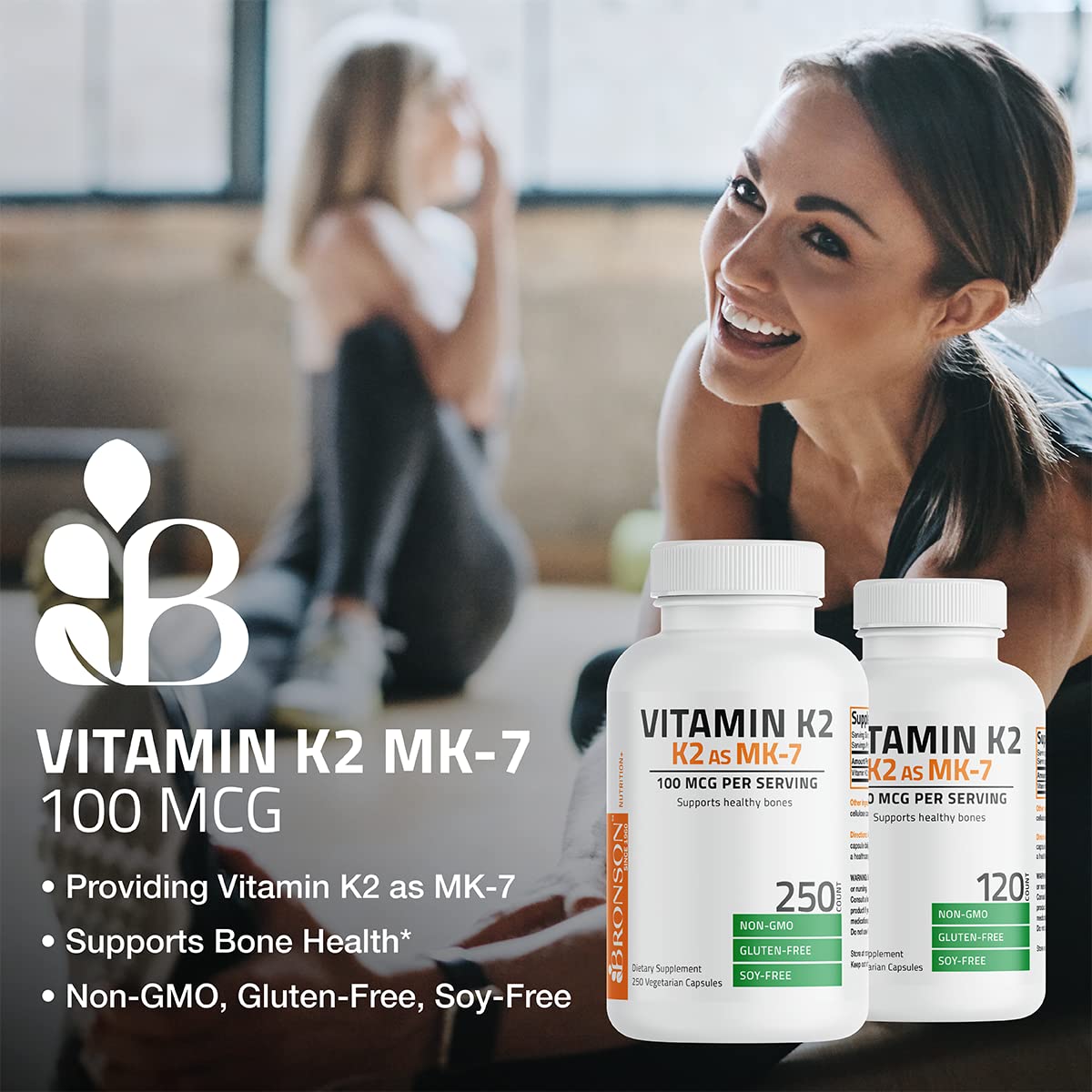 Bronson Vitamine K2 MK-7 100 mcg étiquette avec détails