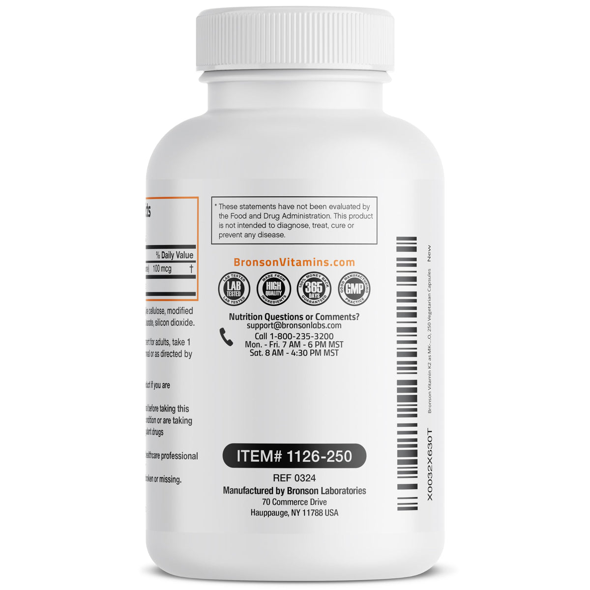 Bronson Vitamine K2 MK-7 100 mcg vue latérale de la boîte