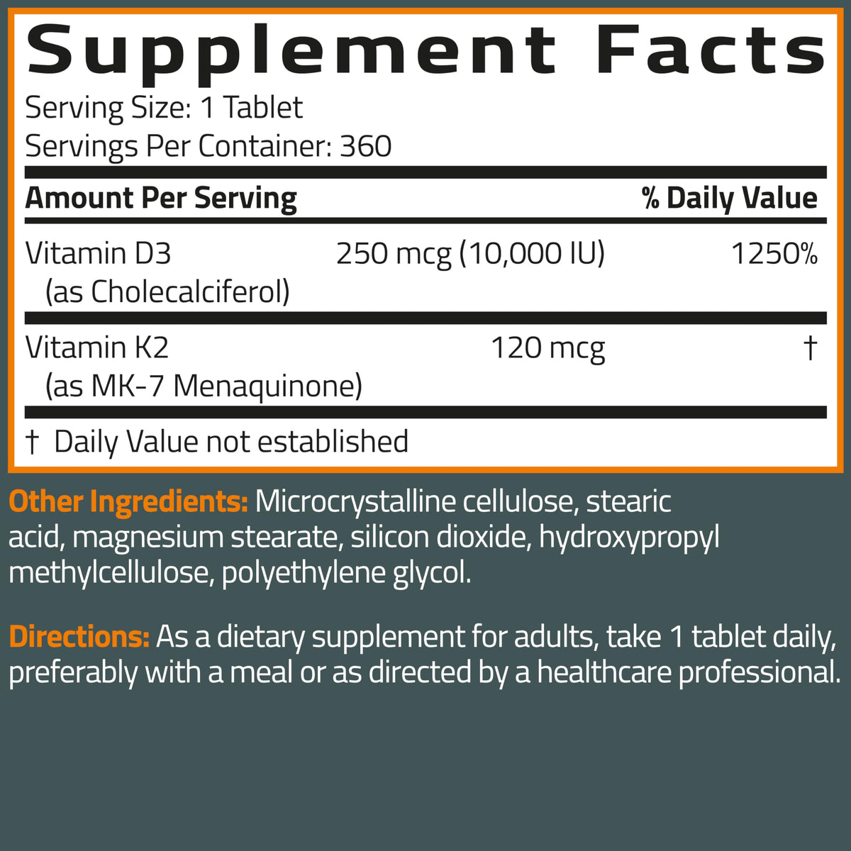Bronson Vitamine K2 MK-7 + D3 ingrédients et composition