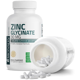 Bronson Zinc Glycinate 30 mg Capsules 120, capsules sur une surface