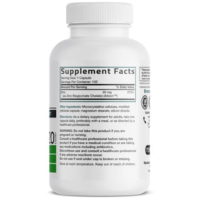 Bronson Zinc Glycinate 30 mg Capsules 120, étiquette des ingrédients