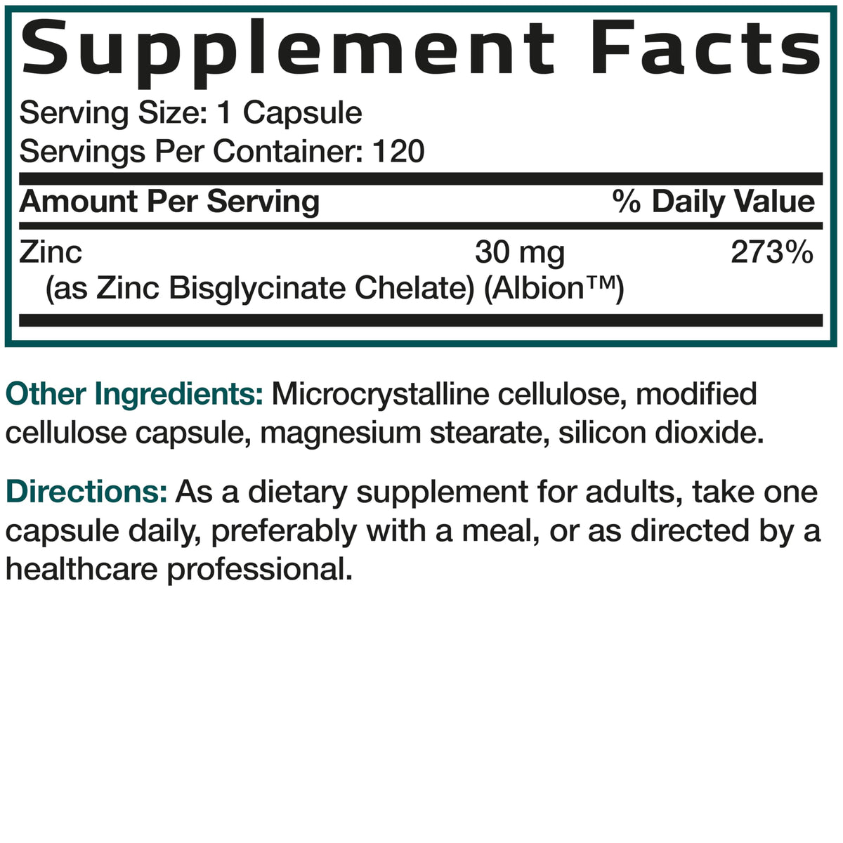 Bronson Zinc Glycinate 30 mg Capsules 120, utilisation quotidienne
