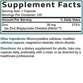 Bronson Zinc Glycinate 30 mg Capsules 120, utilisation quotidienne