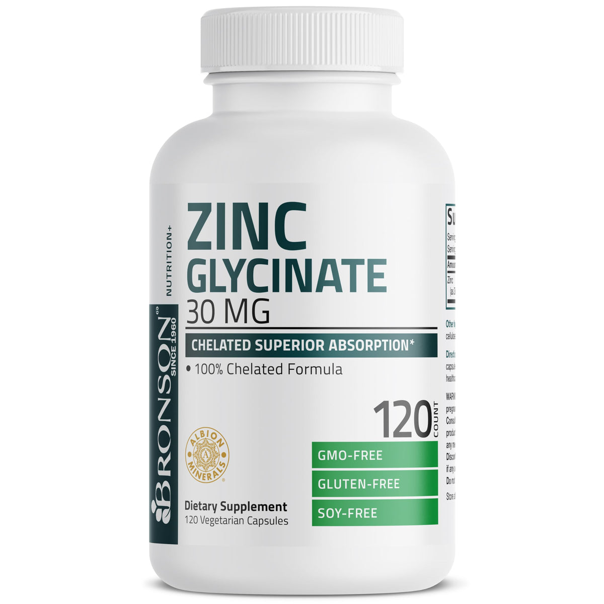 Bronson Zinc Glycinate 30 mg Capsules 120, vue arrière