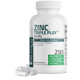 Bronson Zinc Triple Play 30 mg 250 capsules front view