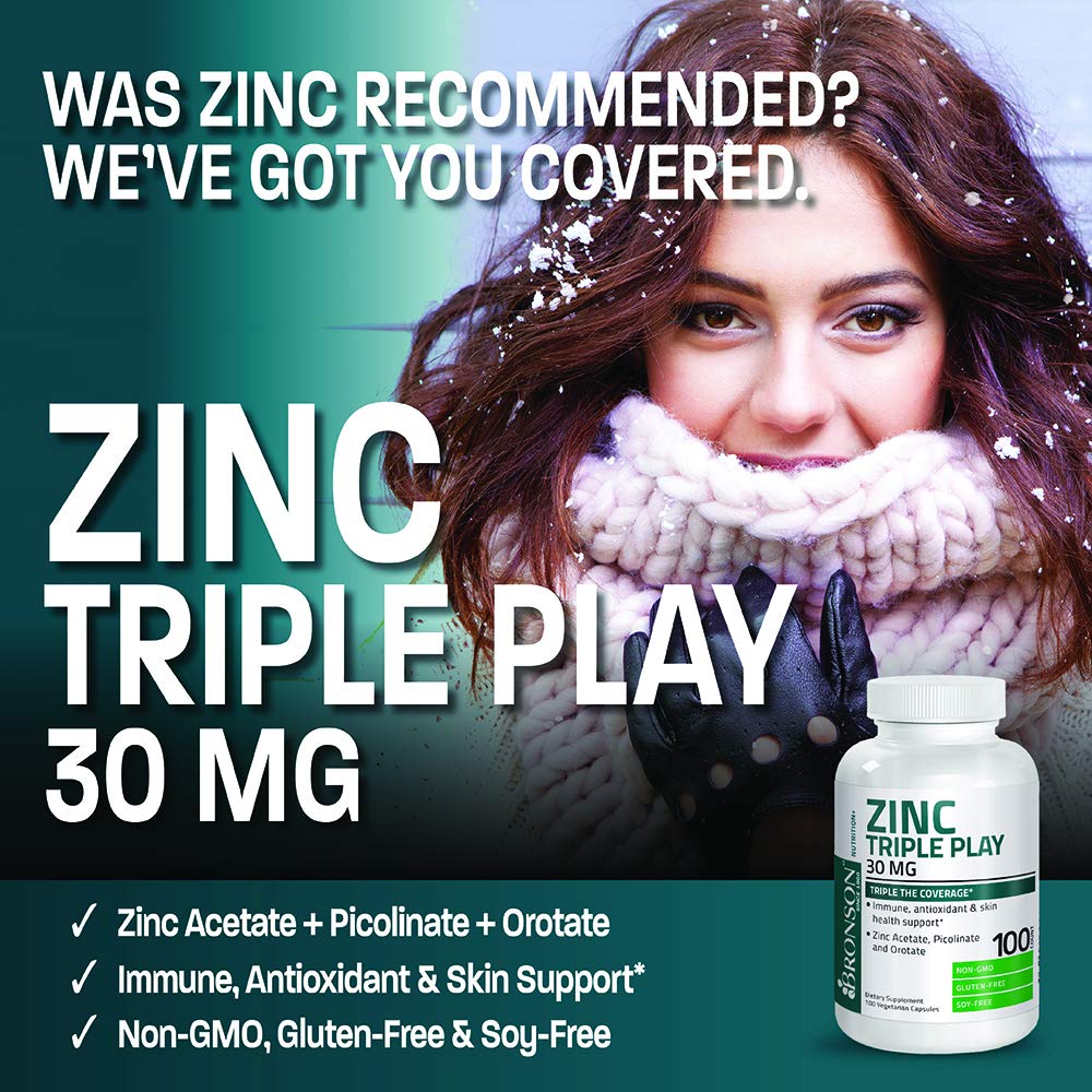 Bronson Zinc Triple Play 30 mg capsules close-up