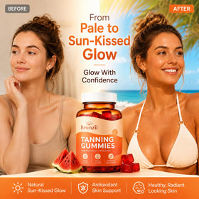 Bronzii Tanning Gummies ouvertes montrant les gommes