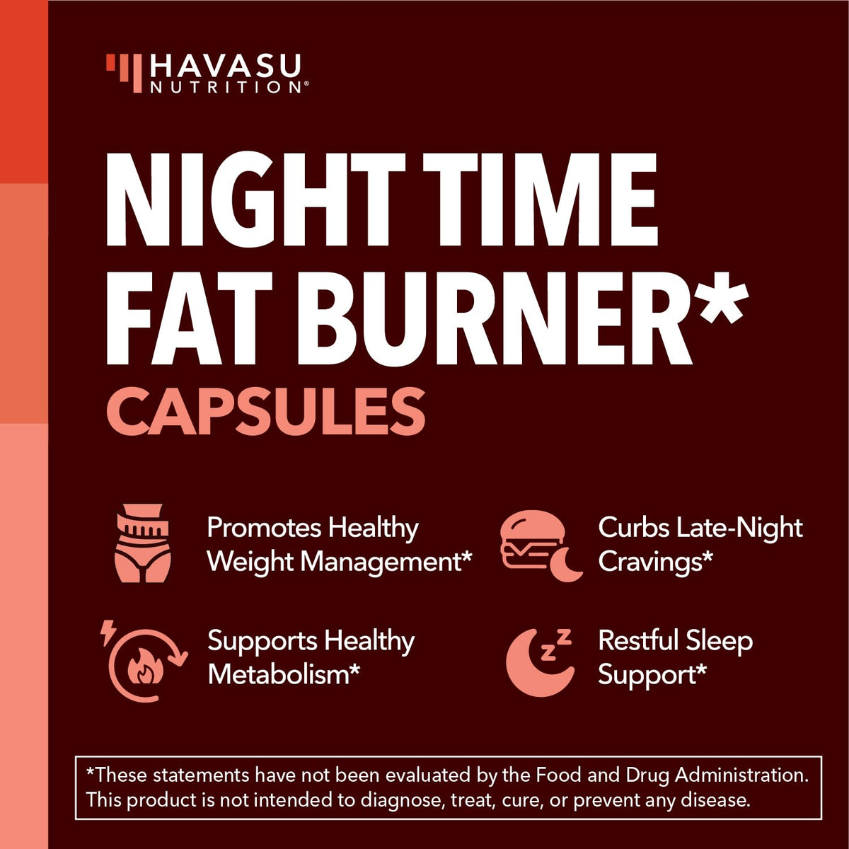 Brûleur de graisse nocturne HAVASU NUTRITION avec ingrédients sur l'étiquette