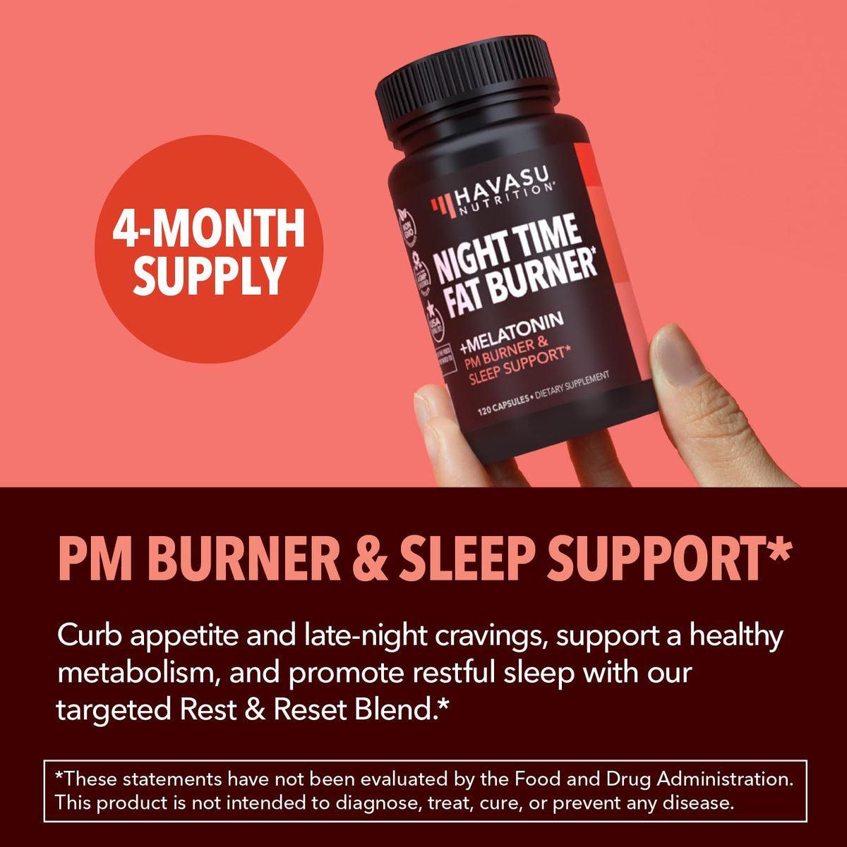Brûleur de graisse nocturne HAVASU NUTRITION, flacon ouvert avec capsules